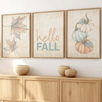 Luvia Fall Prints Set of 3, Neutral Teal Orange Fall Decor, Seasonal Wall Art, Autumns, Hello Fall Sign, Pumpkin Wall Decor Set 3 Prints 8x12 UNFRAMED