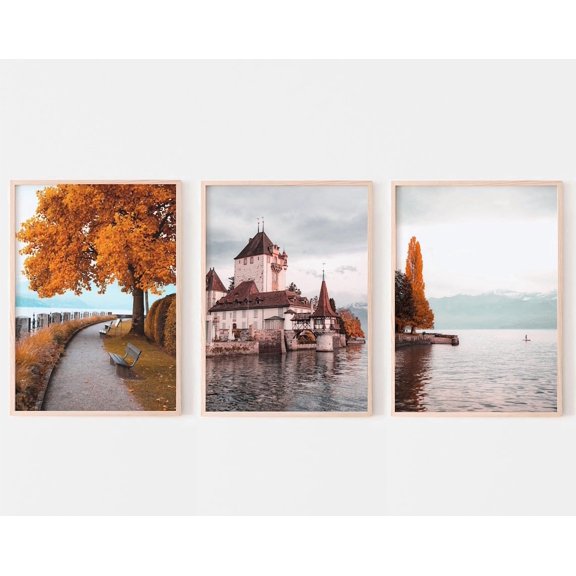 Luvia Fall, Switzerland Set, Autumn In Switzerland, Cityscape, Scandinavian, Modern Wall Decor Set 3 Prints 12x18 UNFRAMED