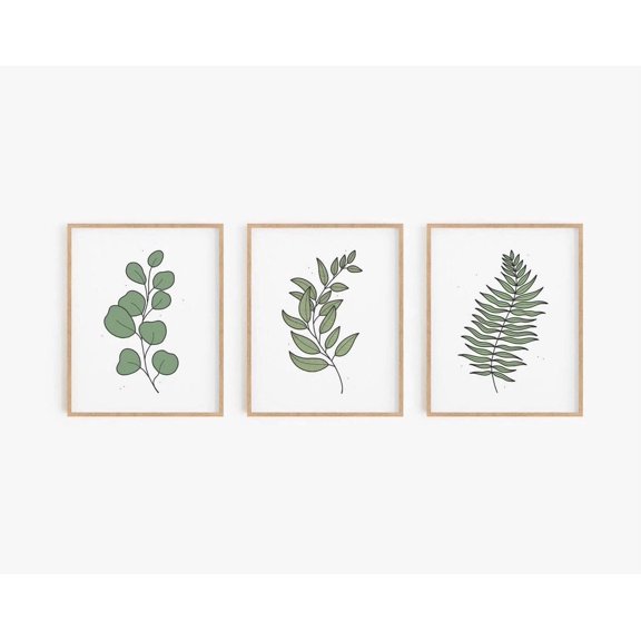 Luvia Fern Leaves Set - Set Of 3, Botanical Poster Set, Green Leaf Art, Greenery, Scandinavian Art Decor, Modern Wall Decor Set 3 Prints 16x24 UNFRAMED