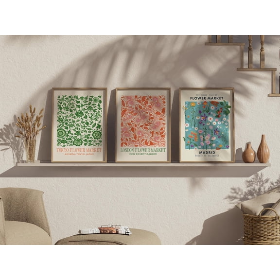 Luvia Flower Market Bundle, Vintage Floral Prints, Summer Botanical Poster Set, Cottagecore Decor, Modern Wall Decor Set 3 Prints 12x18 UNFRAMED