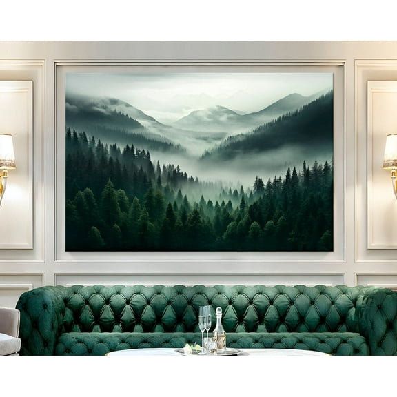 Luvia Foggy Forest Canvas Print Nature Print Mountain Forest Misty Landscape Modern Living Room Decor Pine Trees Print Canvas Art Canvas, 8x10 UNFRAMED