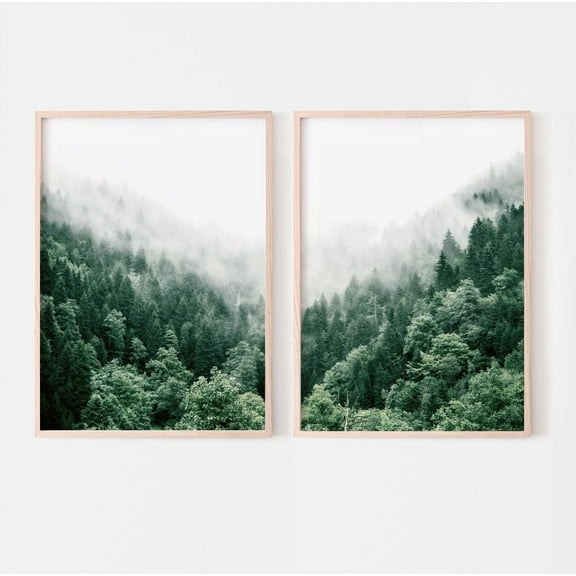 Luvia Foggy Forest Prints Set Of 2, Nature Forest Landscape Photography, Pine Trees Mountain Posters, Modern Wall Decor Set 2 Prints 8x12 UNFRAMED