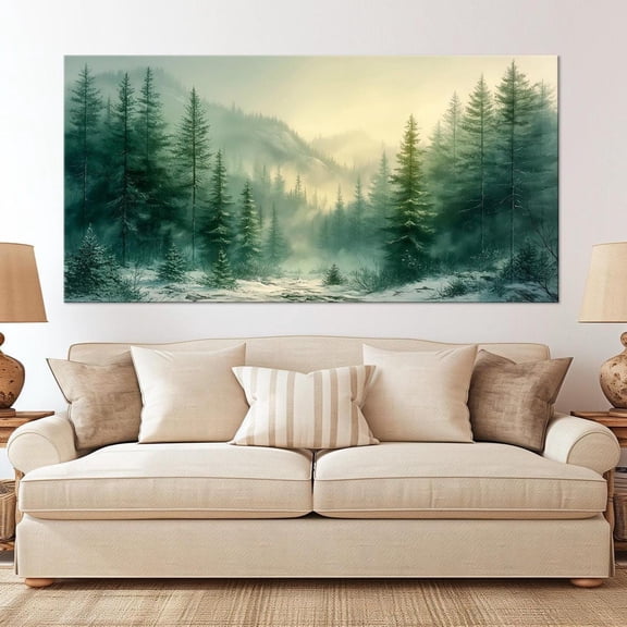 Luvia Forest Canvas Print Pine Tree Print Snowy Forest Nature Wall Art Foggy Mountain Winter Forest Landscape Decor Wall Art Canvas, 12x16 UNFRAMED