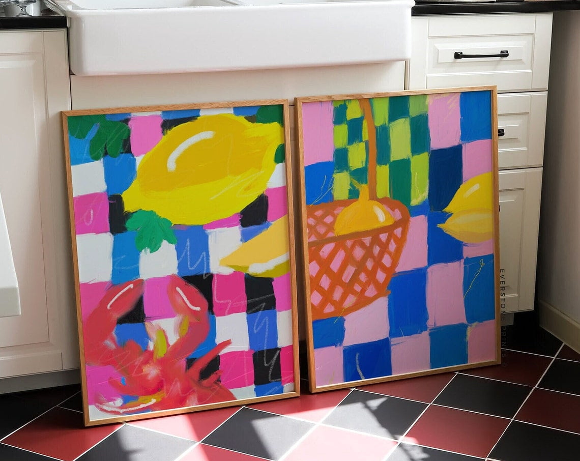 kitchen wall art, set of 50 kitchen prints, trendy... Luvia French Riviera Kitchen Set Of 2, Kitchen, Colorful Food Art ...