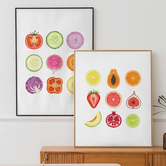 Luvia Fruit & Veggie Art Set Of 2, Colorful Kitchen, Healthy Food Poster Bundle, Kitchen Decor, Modern Wall Decor Set 2 Prints 8x12 UNFRAMED