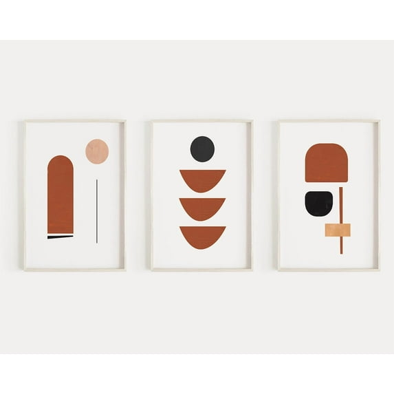 Luvia Geometric Abstract Art Set Of 3 Prints Terracotta Prints Abstract Shapes Wall Gallery Set Mid Century Modern Art, Modern Wall Decor Set 3 Prints 16x24 UNFRAMED