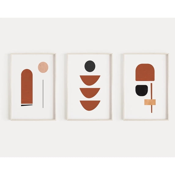Luvia Geometric Abstract Art Set Of 3 Prints Terracotta Prints Abstract Shapes Wall Gallery Set Mid Century Modern Art, Modern Wall Decor Set 3 Prints 20x30 UNFRAMED