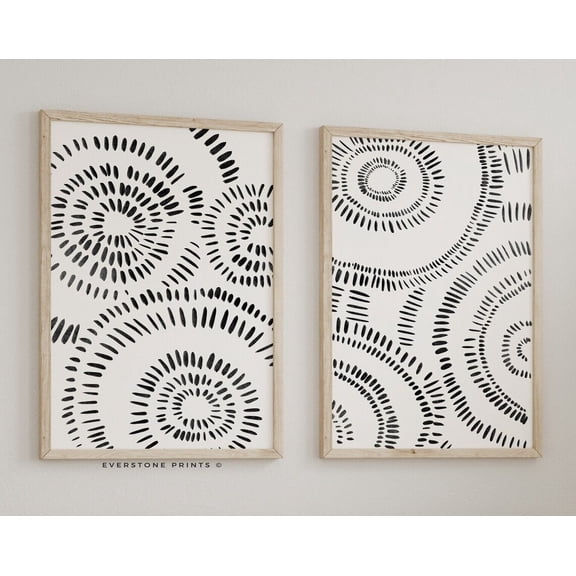 Luvia Geometric Circle Dot Art Set, Mid Century Art, Abstract, Modern Art, Circles Print, Brushstrokes Art, Modern Wall Decor Set 2 Prints 16x24 UNFRAMED