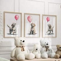 Luvia Goldendoodle Puppy Balloon Print 3 Piece Set Poster Or, Minimalist Dog Wall Art, Cute Nursery Decor, Modern Pet Artwork, Modern Wall Decor Set 3 Prints 8x12 UNFRAMED