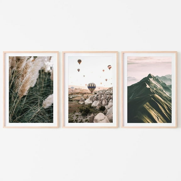 Luvia Green Set Of 3 Landscapes Boho Posters, Dark Green Mountain Nature Art, Nordic, Modern Wall Decor Set 3 Prints 8x12 UNFRAMED