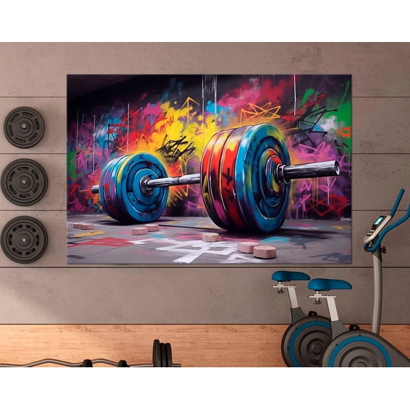 Luvia Gym Canvas Print Barbell Graffiti Print Weightlifting Decor Sport Motivational Poster Fitness Home Gym Decor Canvas, 16x24 UNFRAMED