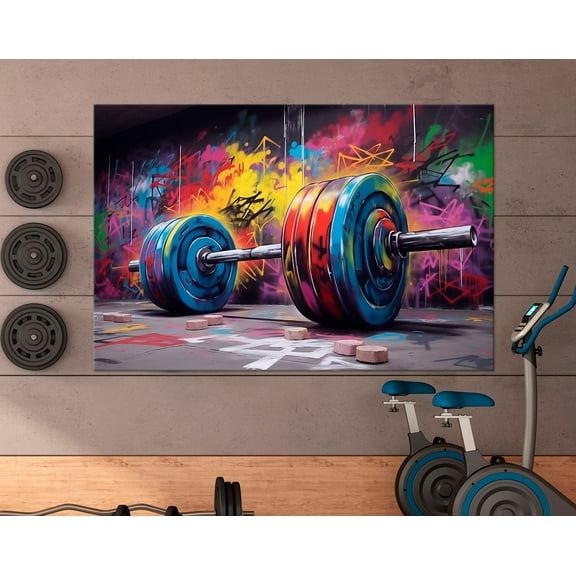 Luvia Gym Canvas Print Barbell Graffiti Print Weightlifting Decor Sport Motivational Poster Fitness Home Gym Decor Canvas, 8x10 UNFRAMED
