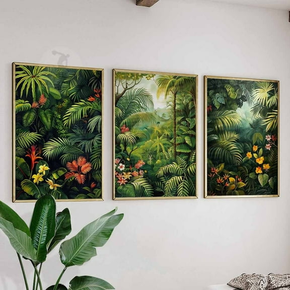 Luvia Henri Rousseau Floral Set Of 3 Posters, Boho Floral Print, Botanical Art, Tropical Decor, Jungle, Modern Wall Decor Set 3 Prints 8x12 UNFRAMED