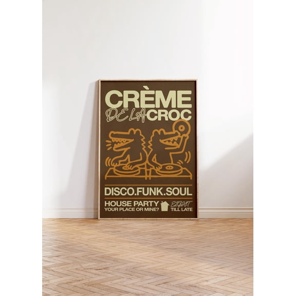 Luvia House Party Music Poster, Creme De La Croc Abstract Retro Minimalist Contemporary Brown Wall Art, 16x24 UNFRAMED