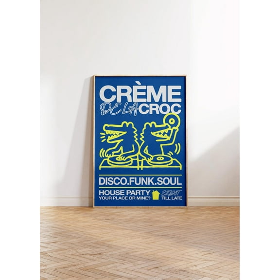 Luvia House Party Music Poster, Creme De La Croc Abstract Retro Minimalist Contemporary Wall Art, 8x12 UNFRAMED