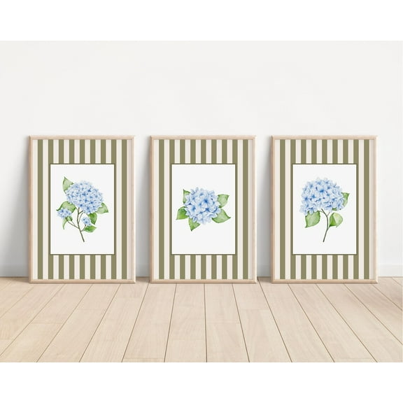 Luvia Hydrangea Print Set Of 3 / Watercolour Prints, Farmhouse, Cottage Core Prints, Coastal Granddaughter Aesthetic, Modern Wall Decor Set 3 Prints 16x24 UNFRAMED