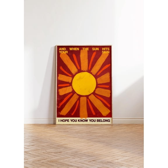Luvia Illustrated Sun Poster, Dopamine Decor Retro Vibrant Red Orange Graphic Design Contemporary Living Room Wall Art, 16x24 UNFRAMED