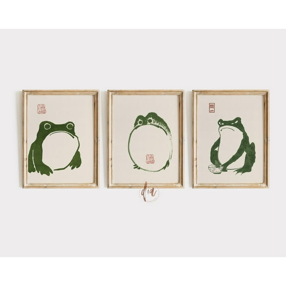 Luvia Japandi, Matsumoto Shoji Frog Set Of 3 Japanese Art Wabi Sabi, Eclectic Art, Modern Wall Decor Set 3 Prints 20x30 UNFRAMED