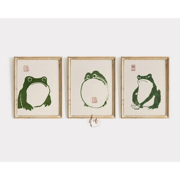 Luvia Japandi, Matsumoto Shoji Frog Set Of 3 Japanese Art Wabi Sabi, Eclectic Art, Modern Wall Decor Set 3 Prints 8x12 UNFRAMED