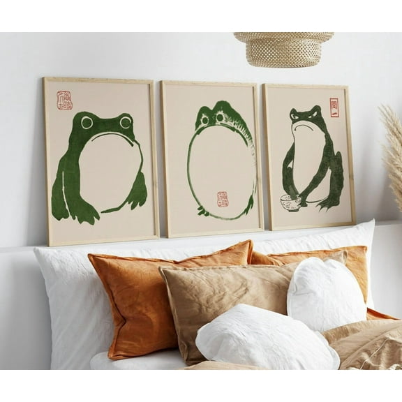 Luvia Japanese Frog Poster Set Of 3 Japanese Vintage Frog Posters Matsumoto Frog Art Modern Apartment Decor, Modern Wall Decor Set 3 Prints 20x30 UNFRAMED