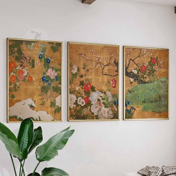 Luvia Japanese Set Of 3 Posters, Saitō Ippo Flowers Of The Four Seasons, Japanese Art Print, Oriental Poster Sets, Floral Print, Modern Wall Decor Set 3 Prints 8x12 UNFRAMED