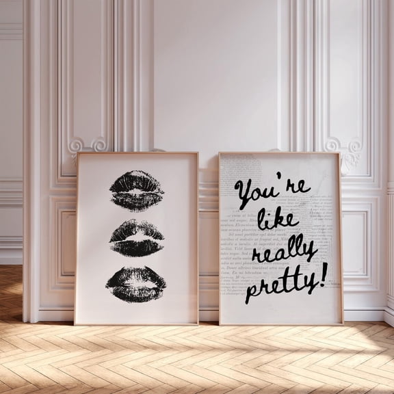 Luvia Kiss Lips Trendy Poster Lips Trendy Prints Preppy Dorm Trendy Art Set Of 2 Fashion Make Up, Modern Wall Decor Set 2 Prints 12x18 UNFRAMED