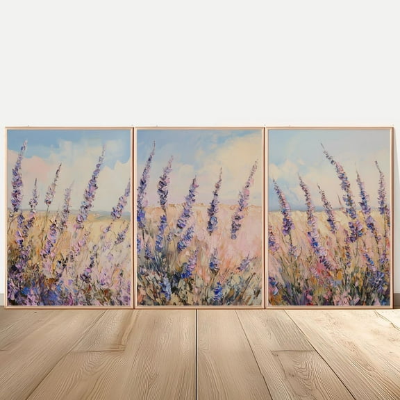 Luvia Lavender Art Wildflower Field Poster Set Of 3 Prints, Modern Wall Decor Set 3 Prints 8x12 UNFRAMED