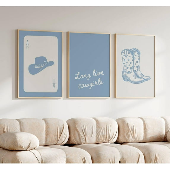 Luvia Long Live Cowgirls Poster Girly Western Prints Blue Dorm Decor Coastal Granddaughter Coquette Poster Set Retro Trendy Print, Modern Wall Decor Set 3 Prints 8x12 UNFRAMED