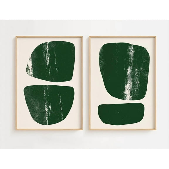 Luvia Minimalist Abstract Green Shapes Art Prints, Set Of 2 | Mid Century Modern | Contemporary Geometric Prints | Japandi Decor, Modern Wall Decor Set 2 Prints 8x12 UNFRAMED