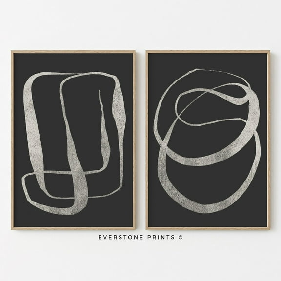 Luvia Minimalist Black Set Of 2 Black White Line Art Minimalism Abstract, Neutral Abstract, Modern Wall Decor Set 2 Prints 20x30 UNFRAMED