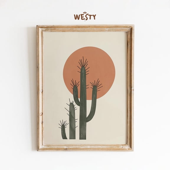 Luvia Minimalist Cactus Sunset Poster, Abstract Desert Wall Art with Boho Southwestern Aesthetic, 8x12 UNFRAMED