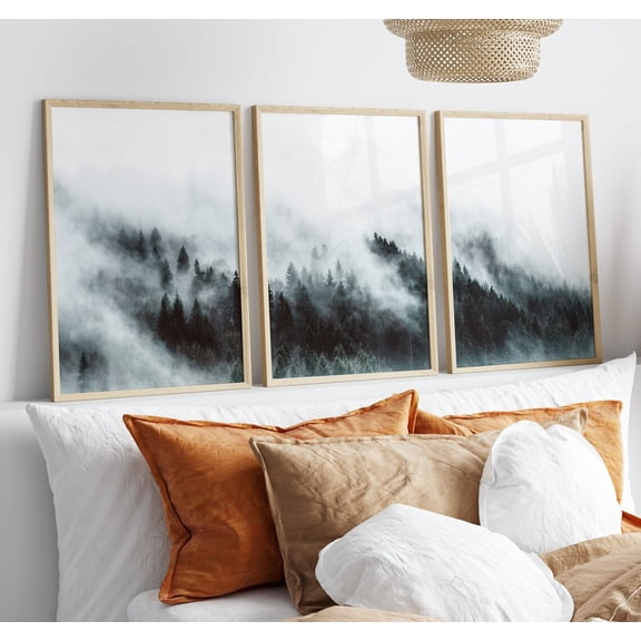 Luvia Misty Forest Set Of 3 Foggy Forest 3 Piece, Nature Triptych Photography, Modern Wall Decor Set 3 Prints 12x18 UNFRAMED