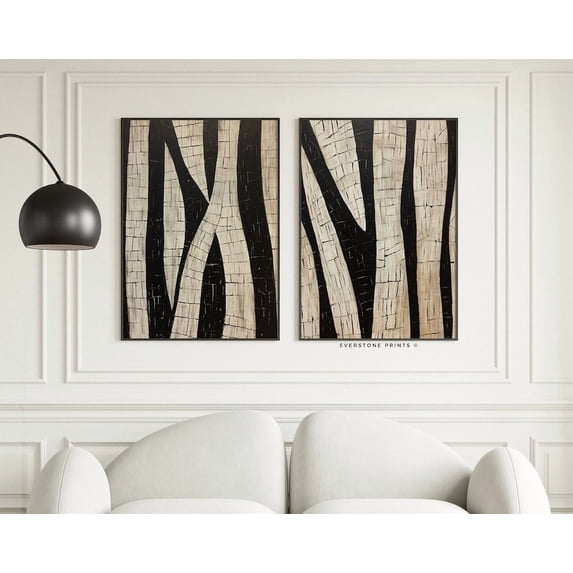 Luvia Modern Art Beige And Black, Textured Abstract Art Set, Modern Neutral Abstract Gallery Set Of 2 Abstract, Modern Wall Decor Set 2 Prints 20x30 UNFRAMED