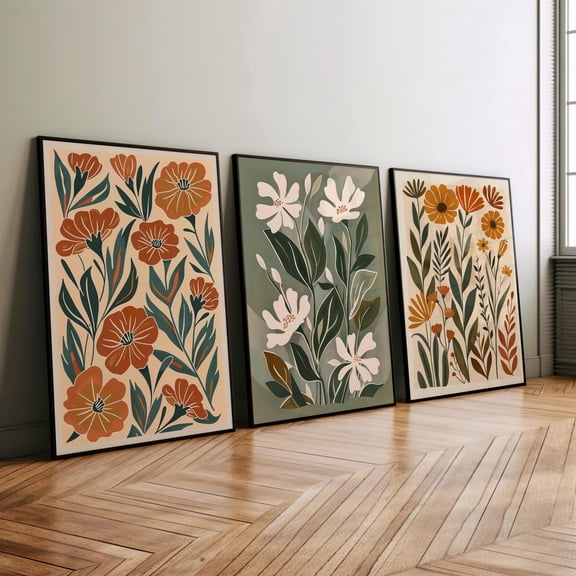 Luvia Modern Boho Abstract Flower Set Of 3 Wall Art Poster, Abstract Wild Flower Nature Floral Art Print, Modern Wall Decor Set 3 Prints 8x12 UNFRAMED