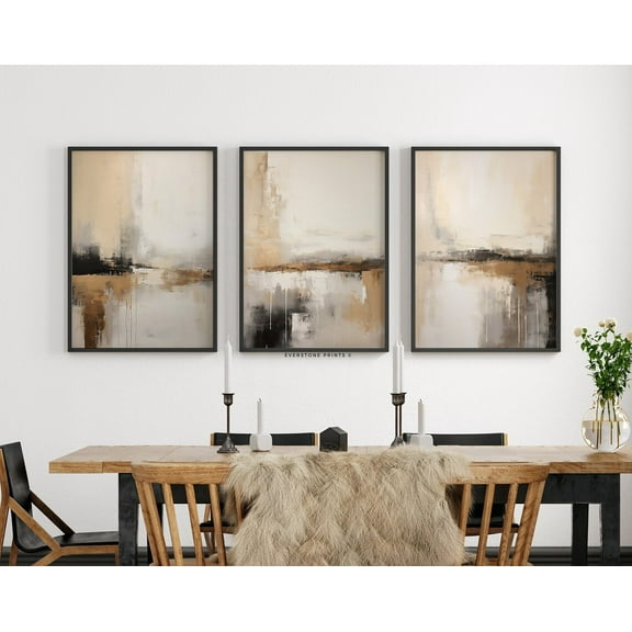 Luvia Modern Neutral Abstract Gallery Art Set Of 3, Earth Tones Art, Modern Abstract Art, Brush Strokes Modern Minimal Art, Modern Wall Decor Set 3 Prints 12x18 UNFRAMED