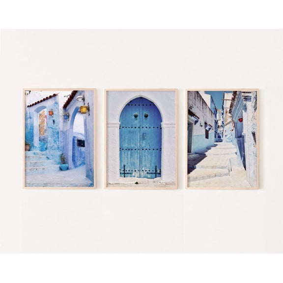 Luvia Morocco, Chefchaouen Art, Moroccan Set Of 3, Moroccan Door Print, Modern Wall Decor Set 3 Prints 20x30 UNFRAMED