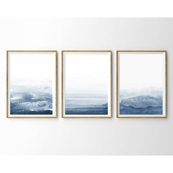 Luvia Navy Blue Prints 3 Piece Indigo Abstract Set Of 3 Prints Affordable Gallery Wall Set Poster, Modern Wall Decor Set 3 Prints 8x12 UNFRAMED