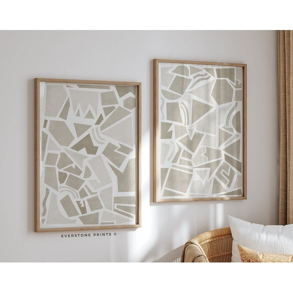 Luvia Neutral Abstract Geometric Set, Textured, Modern Forms Gallery Wall, Abstract Shapes, Geometric Art, Modern Wall Decor Set 2 Prints 8x12 UNFRAMED