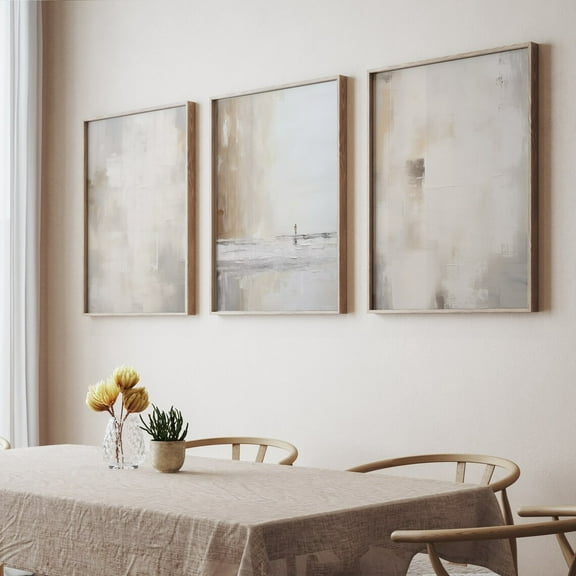 Luvia Neutral Beige Abstract 3 Piece, Soft Tones Brush Strokes Modern Roomwork, Modern Wall Decor Set 3 Prints 20x30 UNFRAMED