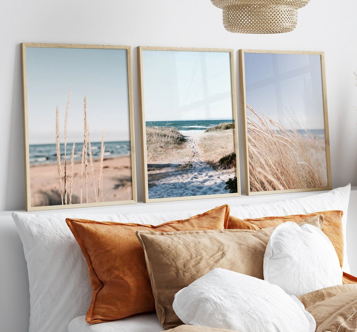 Luvia Neutral Coast Pastel Coastal Set Of 3 Beach Walkway Posters ...