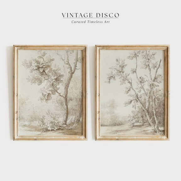 Luvia Neutral French Country Fall Set - Vintage Landscape Sketch, Rustic Countryside Farmhouse Decor, Cottagecore, Nancy Meyers, Modern Wall Decor Set 2 Prints 8x12 UNFRAMED