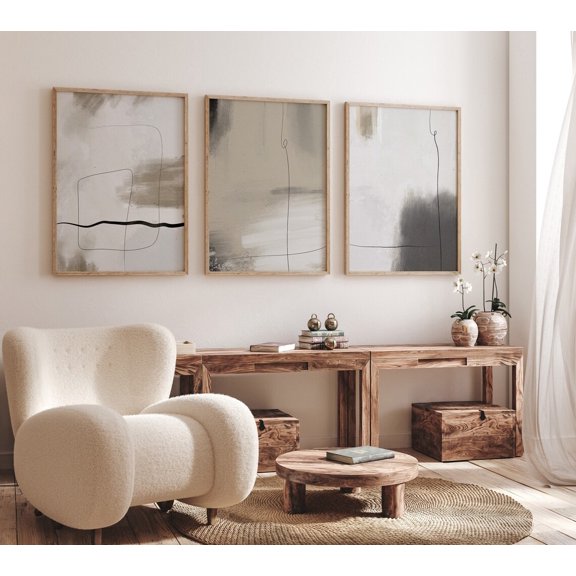 Luvia Neutral Modern Simple Gallery Set Of 3 Pastel Nordic Prints Boho Abstract Japandi Art Brush Strokes Modern Line Drawing, Modern Wall Decor Set 3 Prints 8x12 UNFRAMED