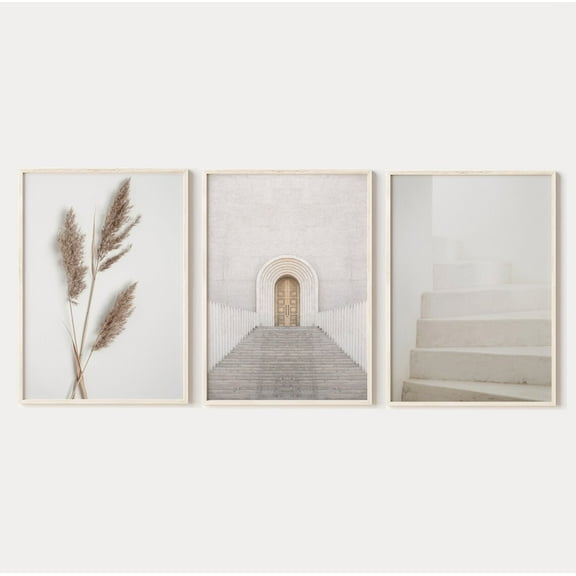 Luvia Neutral Set Of 3, Neutral Gallery Wall Set, Pampas Grass Boho Door Photography, Modern Wall Decor Set 3 Prints 8x12 UNFRAMED