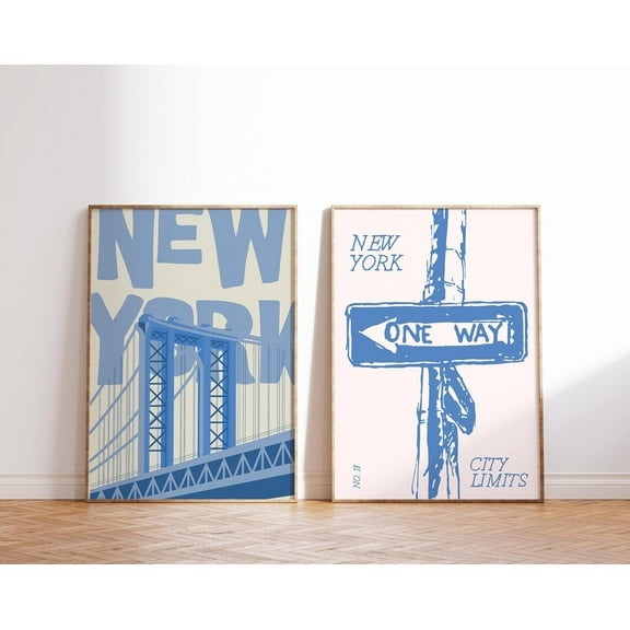 Luvia New York Art Vintage Nyc Retro New York City Poster New York Art Nyc Poster Set Of 2 Prints, Modern Wall Decor Set 2 Prints 8x12 UNFRAMED