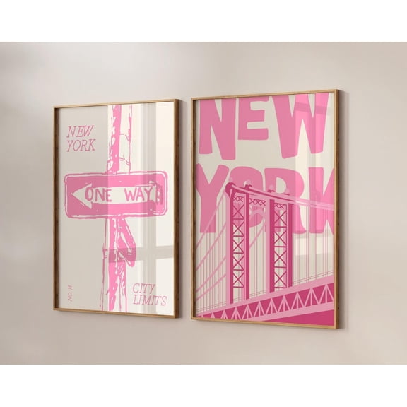Luvia New York Art Vintage Nyc Retro New York City Poster New York Art Nyc Poster Set Of 2 Prints Pink, Modern Wall Decor Set 2 Prints 20x30 UNFRAMED