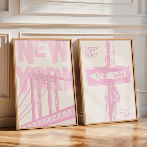 Luvia New York Art Vintage Nyc Retro New York City Poster Pink New York Art Nyc Poster Set Of 2 Prints, Modern Wall Decor Set 2 Prints 8x12 UNFRAMED