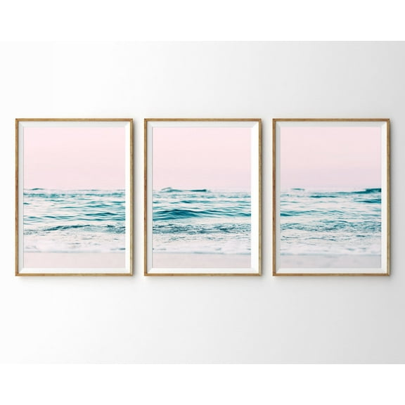 Luvia Ocean Gallery Wall Set Blush Pink Set Of 3 Prints Coastal Decor Triptych Prints Beach Print, Modern Wall Decor Set 3 Prints 16x24 UNFRAMED