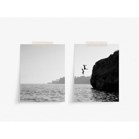 Luvia Ocean Set Of 2, Cliff Diving, Black And White Photography, Home, Adventure Print, Modern Wall Decor Set 2 Prints 16x24 UNFRAMED
