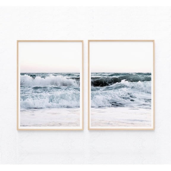 Luvia Ocean Waves 2 Piece, Blue Beach Waves Prints Set Of 2, Modern Coastal Photography, Ocean Posters, Modern Wall Decor Set 2 Prints 8x12 UNFRAMED