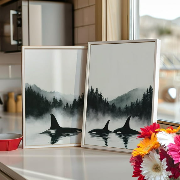 Luvia Orca Whale Diptych Art Print Set Of 2 Poster Or, Black And White Whale Coastal Wall Art, Whale Tail Print, Killer Whale Home Decor, Modern Wall Decor Set 2 Prints 20x30 UNFRAMED